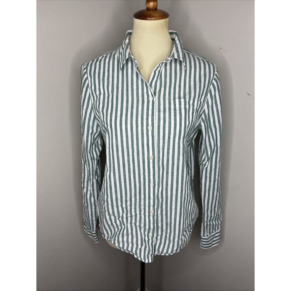 Sezane Tomboy Shirt in Ecru Green Stripe Size 38